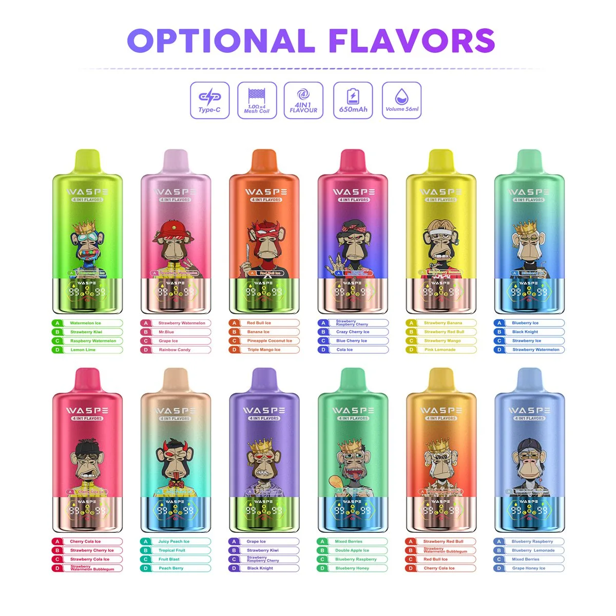 Waspe 4in1 100K Puffs 4 flavors Disposable Vape Wholesale 1 Waspe 4in1 100K Puffs 4 flavors Disposable Vape Wholesale 1