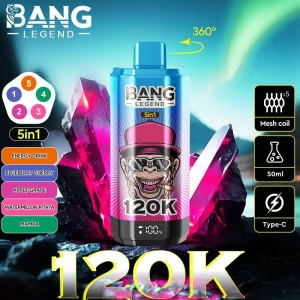 Bang Legend 120K Puffs 5 in 1 Disposable Vape Wholesale Energy Drink & Blueberry Cherry & Apple Grape & Watermelon Dragon Fruit & Mamba