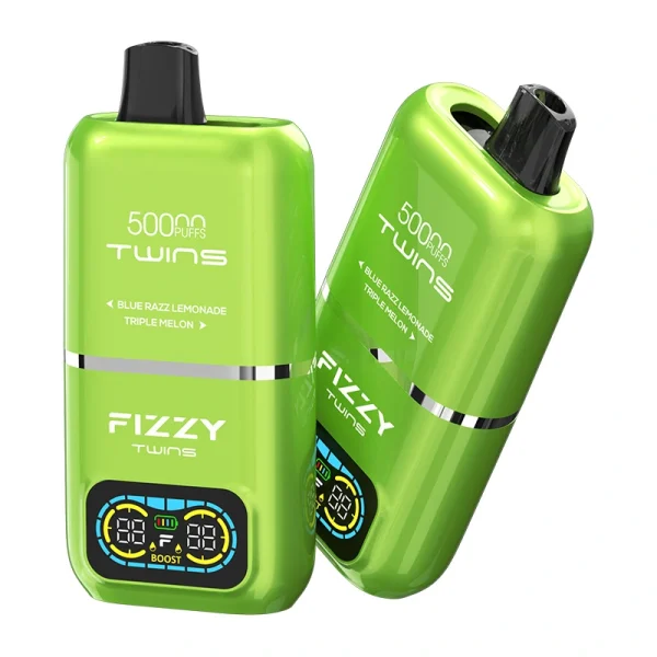 Fizzy Twins 50000 Puffs 2 in 1 Double Flavor Disposable Vape Blue razz lemonade & Triple melon