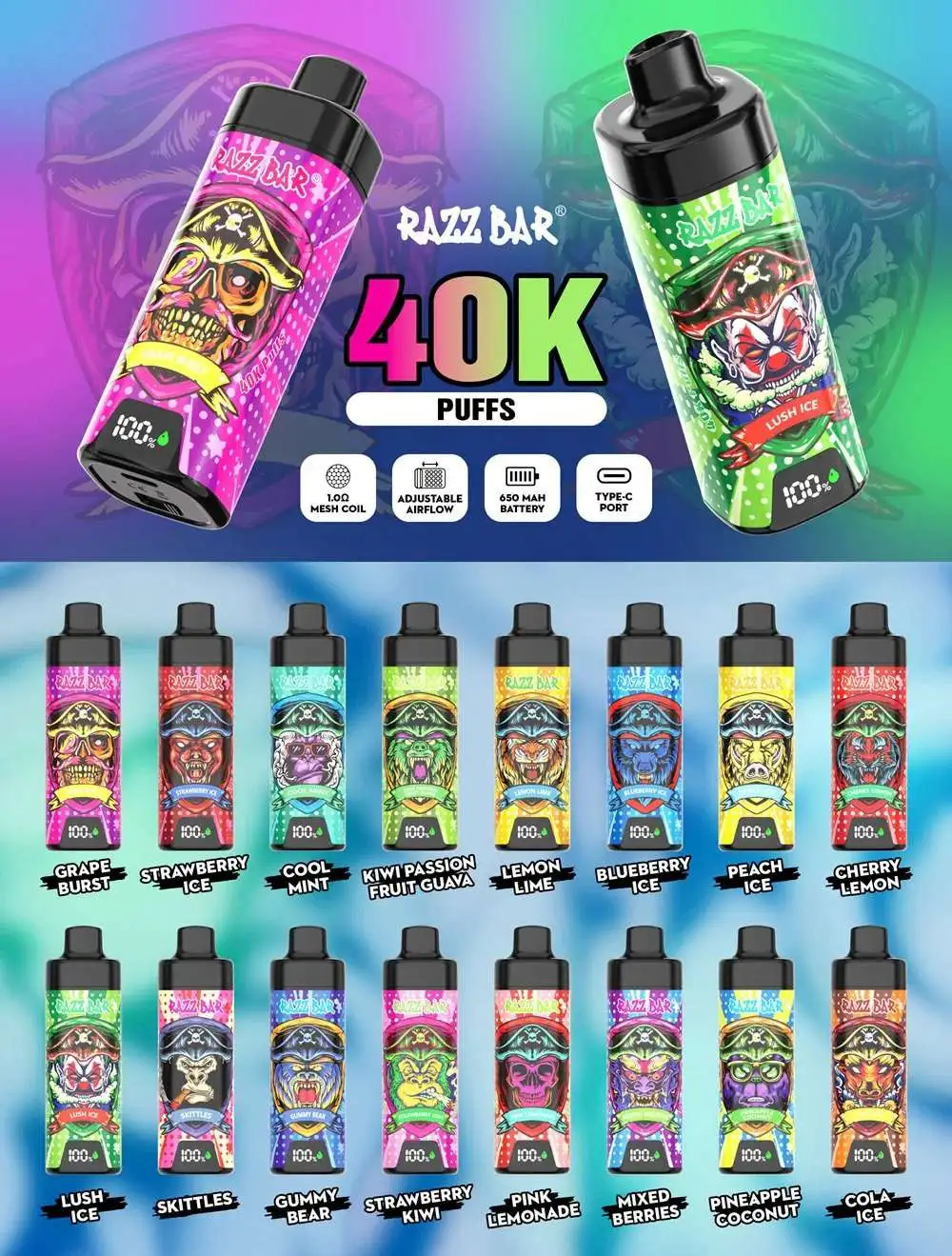 Razz Bar 40K Puffs 2% 5% Nicotine Disposable Vape Wholesale 1