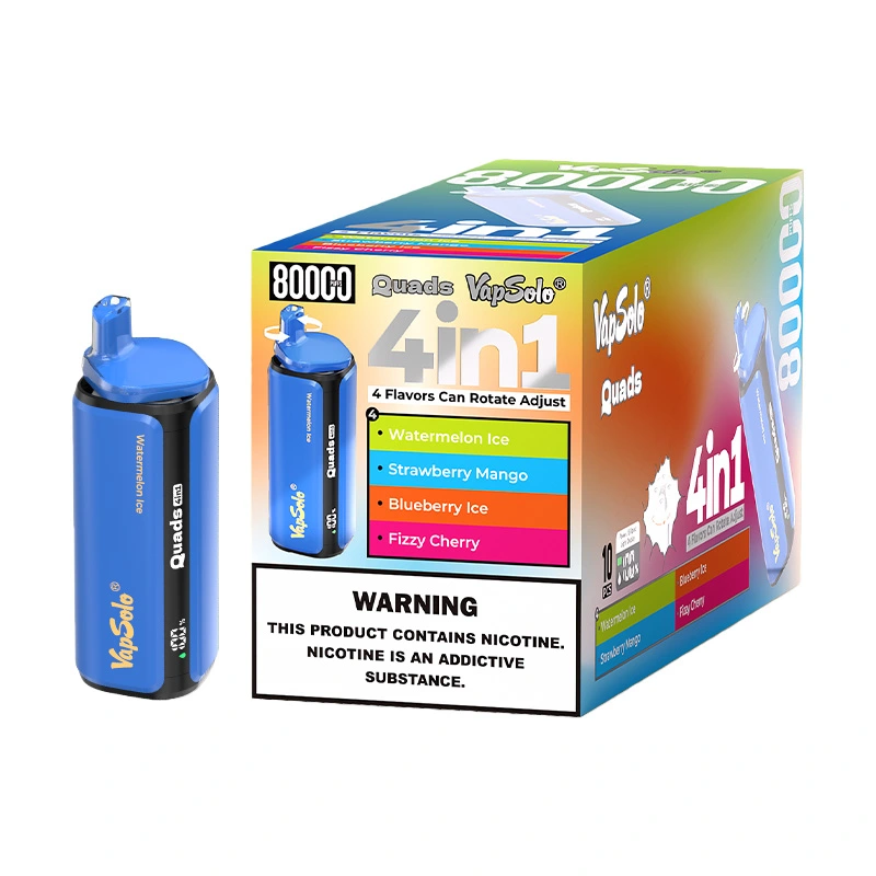 Vapsolo Quads 80000 Puffs 4in1 Disposable Vape Wholesale Watermelon Ice Strawberry Mango Blueberry Ice Fizzy Cherry