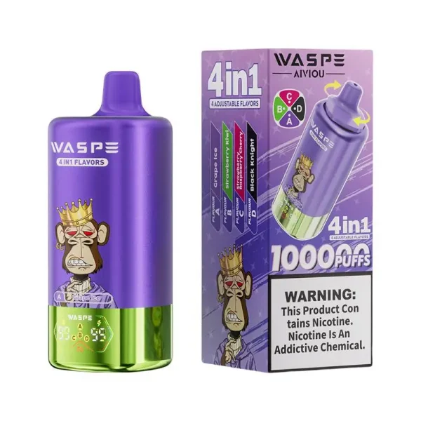Waspe 4in1 100K Puffs 4 flavors Disposable Vape Wholesale Grape Ice & Strawberry Kiwi & Strawberry Raspberry Cherry & Black Knight