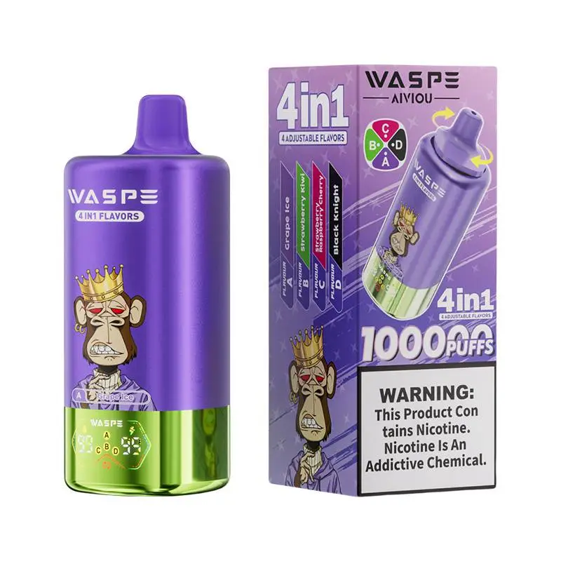 Waspe 4in1 100K Puffs 4 flavors Disposable Vape Wholesale Grape Ice & Strawberry Kiwi & Strawberry Raspberry Cherry & Black Knight
