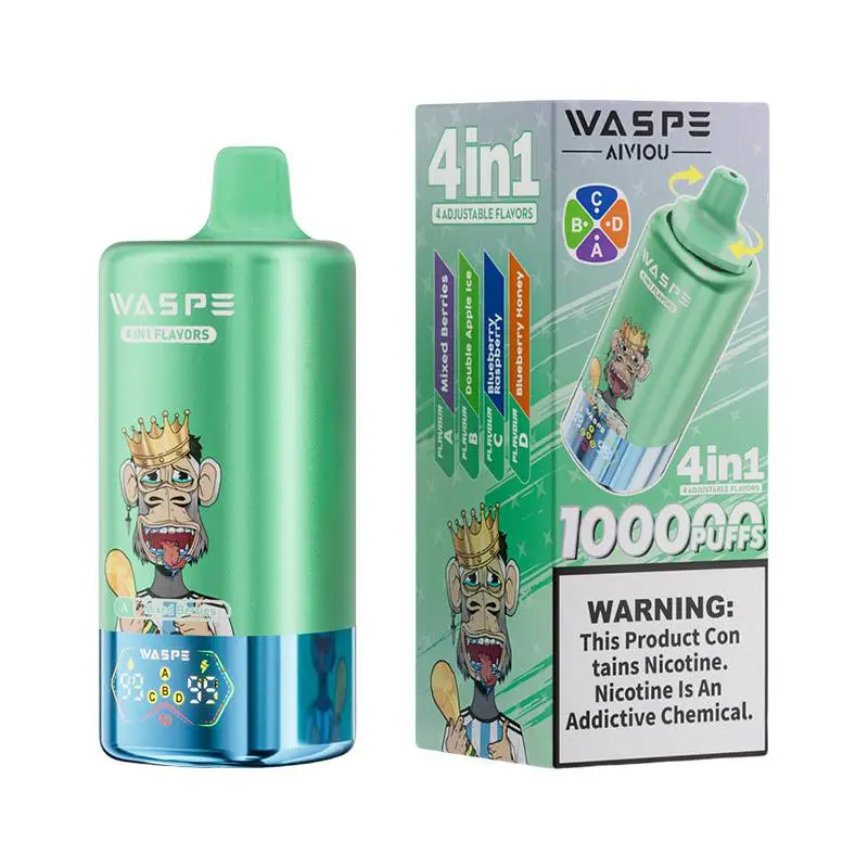 Waspe 4in1 100K Puffs 4 flavors Disposable Vape Wholesale Mixed Berries & Double Apple Ice & Blueberry Raspberry & Blueberry Honey