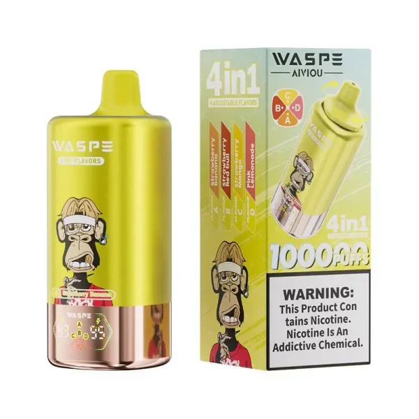 Waspe 4in1 100K Puffs 4 flavors Disposable Vape Wholesale Strawberry Banana & Strawberry Red bull & Strawberry Mango & Pink Lemonade