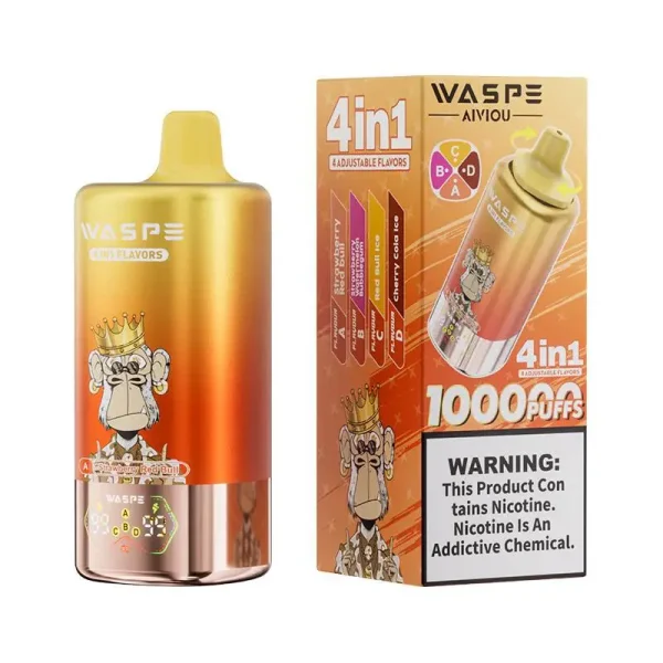 Waspe 4in1 100K Puffs 4 flavors Disposable Vape Wholesale Strawberry Red bull & Strawberry Watermelon Bubblegum & Red Bull Ice & Cherry Cola Ice
