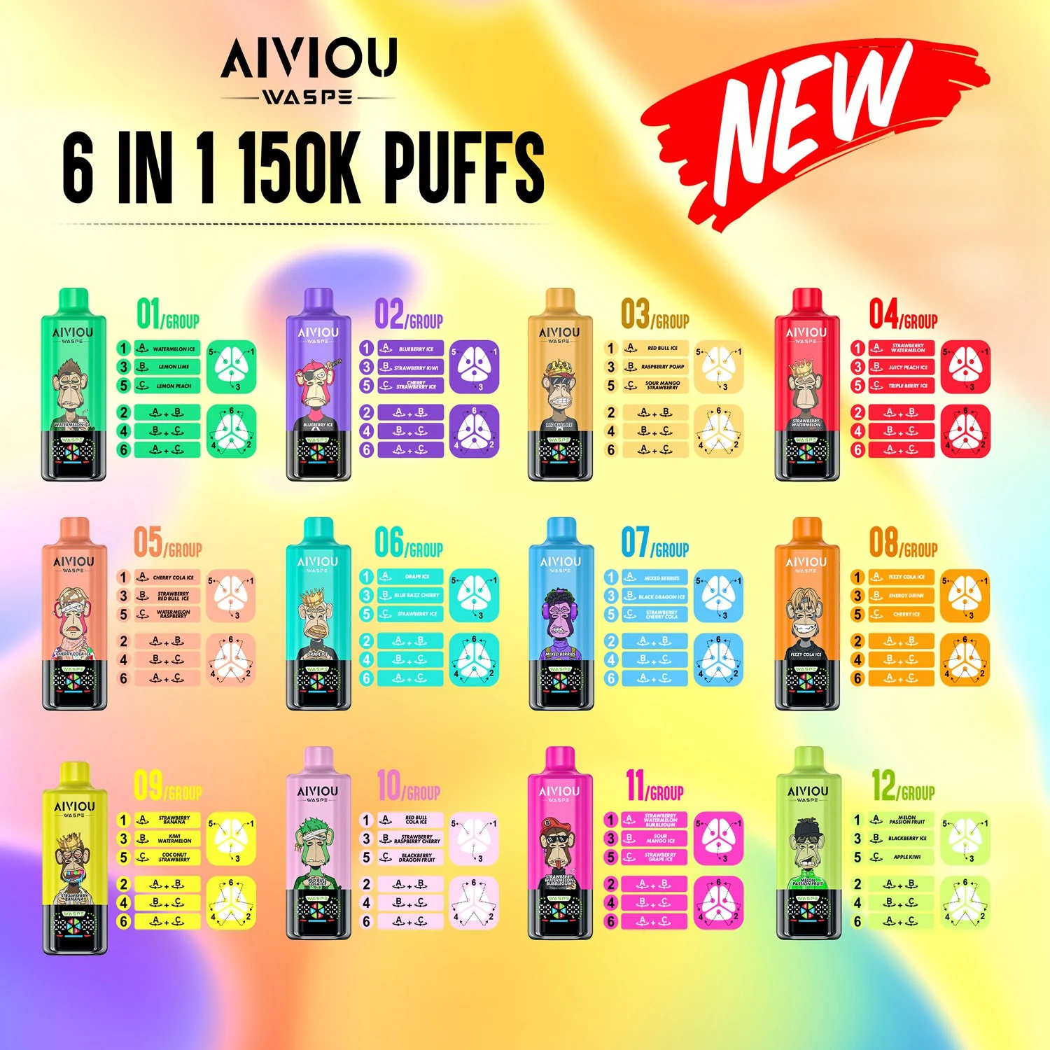 Waspe Aiviou 150K Puffs 6 in 1 Disposable Vape Wholesale 1 Waspe Aiviou 150K Puffs 6 in 1 Disposable Vape Wholesale 1