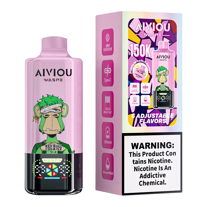 Waspe Aiviou 150K Puffs 6 in 1 Disposable Vape Wholesale Red Bull Cola Ice & Strawberry Raspberry Cherry & Blackberry Dragon Fruit