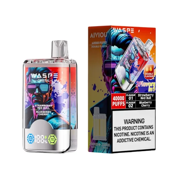 Waspe Crystal 40000 Puffs Double Flavor Disposable Vape Strawberry Red Bull & Blueberry Cherry