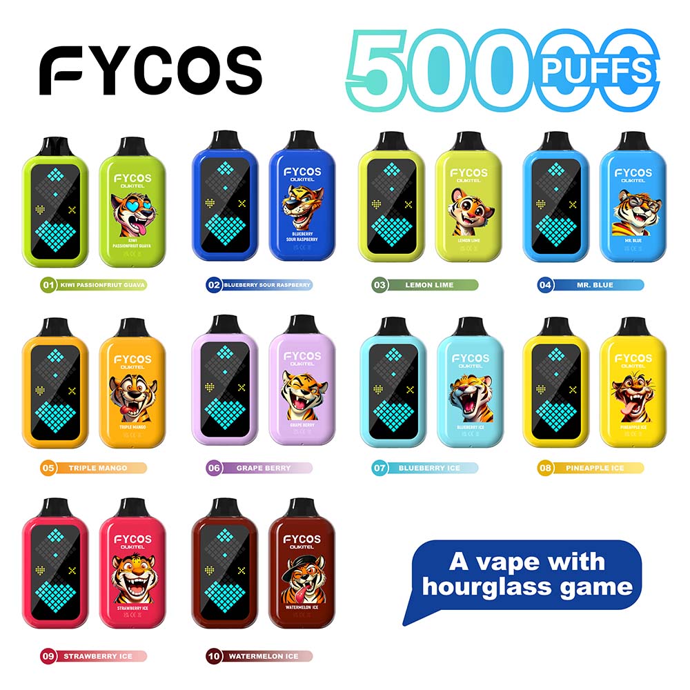 FYCOS Player 50000 Puffs Hourglass Game Disposable Vape Wholesale Full Screen Hourglass Game Four Nicotine Strength