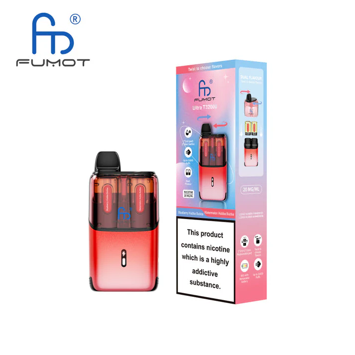 Fumot Ultra T32000 Disposable Vape 32K Puffs Dual Pod Kit Blueberry Hubba Bubba & Watermelon Hubba Bubba