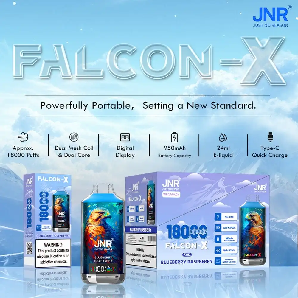 JNR Falcon X 18000 Puffs Disposable Vape Wholesale 2% 5% Nicotine & Smart Screen Vape
