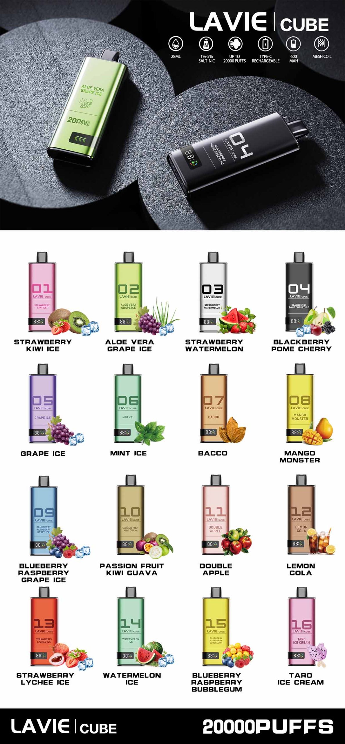 Lavie Cube 20000 Puffs Disposable Vape Wholesale 16 Flavors