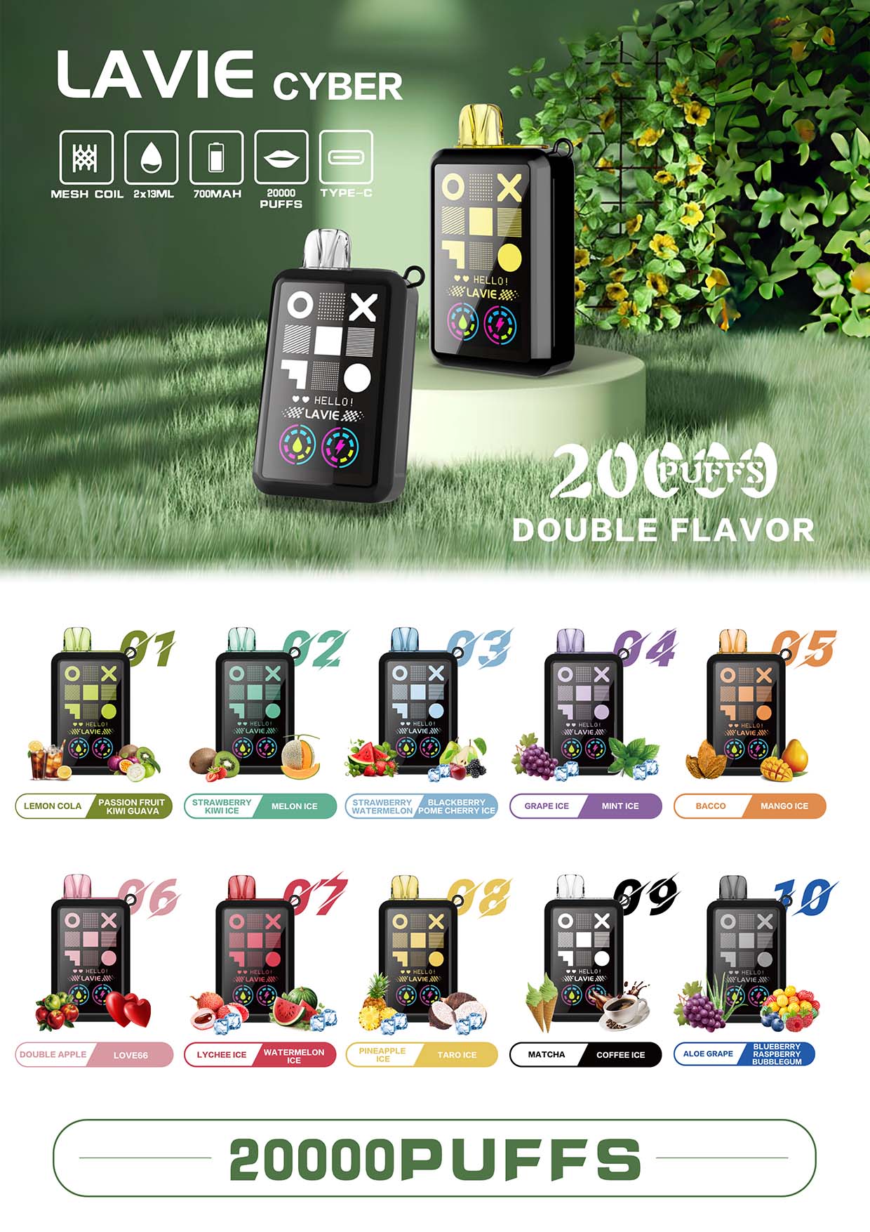Lavie Cyber 20000 Puffs 2 in 1 Disposable Vape Wholesale Two Flavors In One Device Double Flavors Vape
