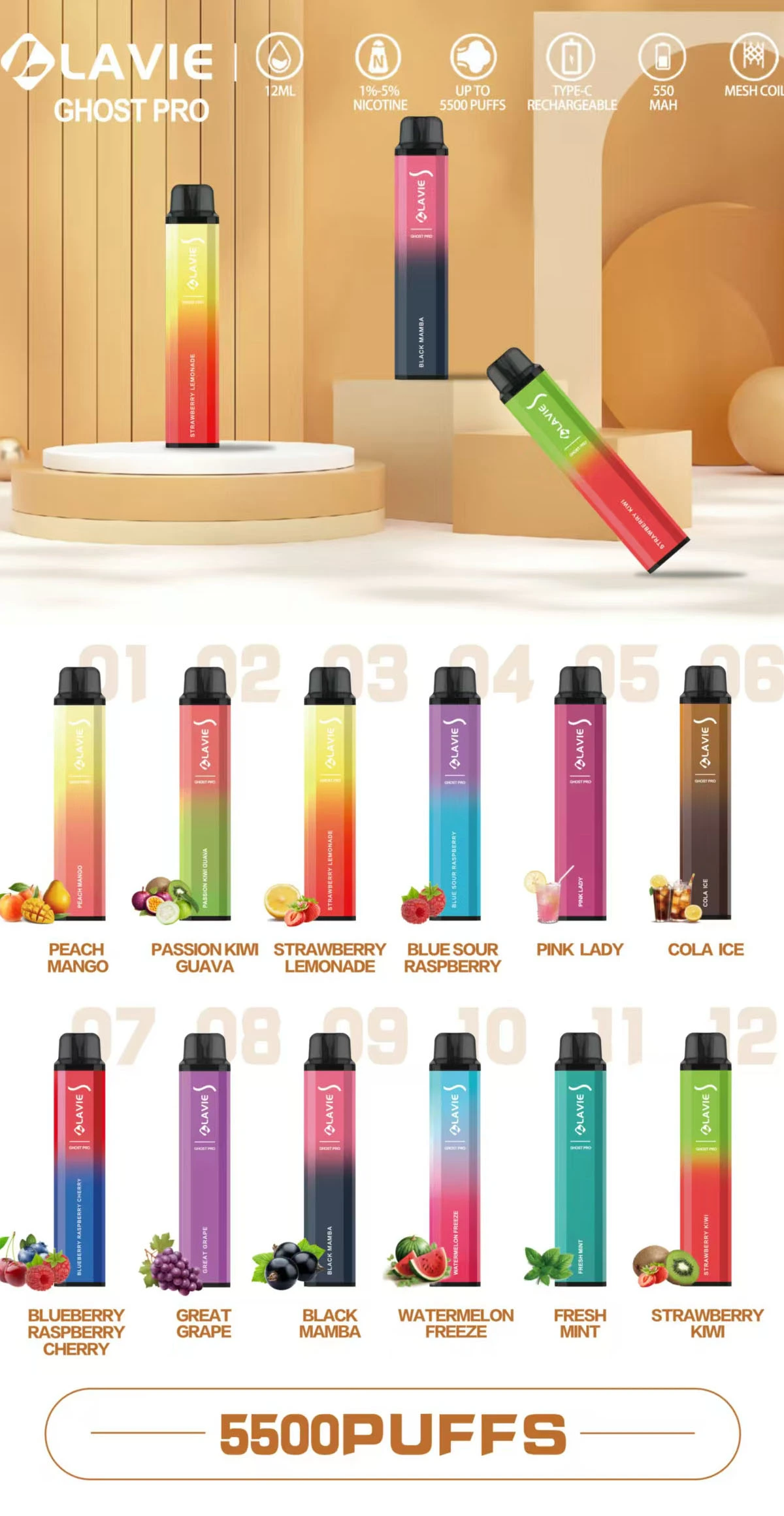 Lavie Ghost Pro 5500 Puffs Disposable Vape Wholesale Starter Kit Lavie Ghost Pro 5500 Puffs Disposable Vape Wholesale Starter Kit