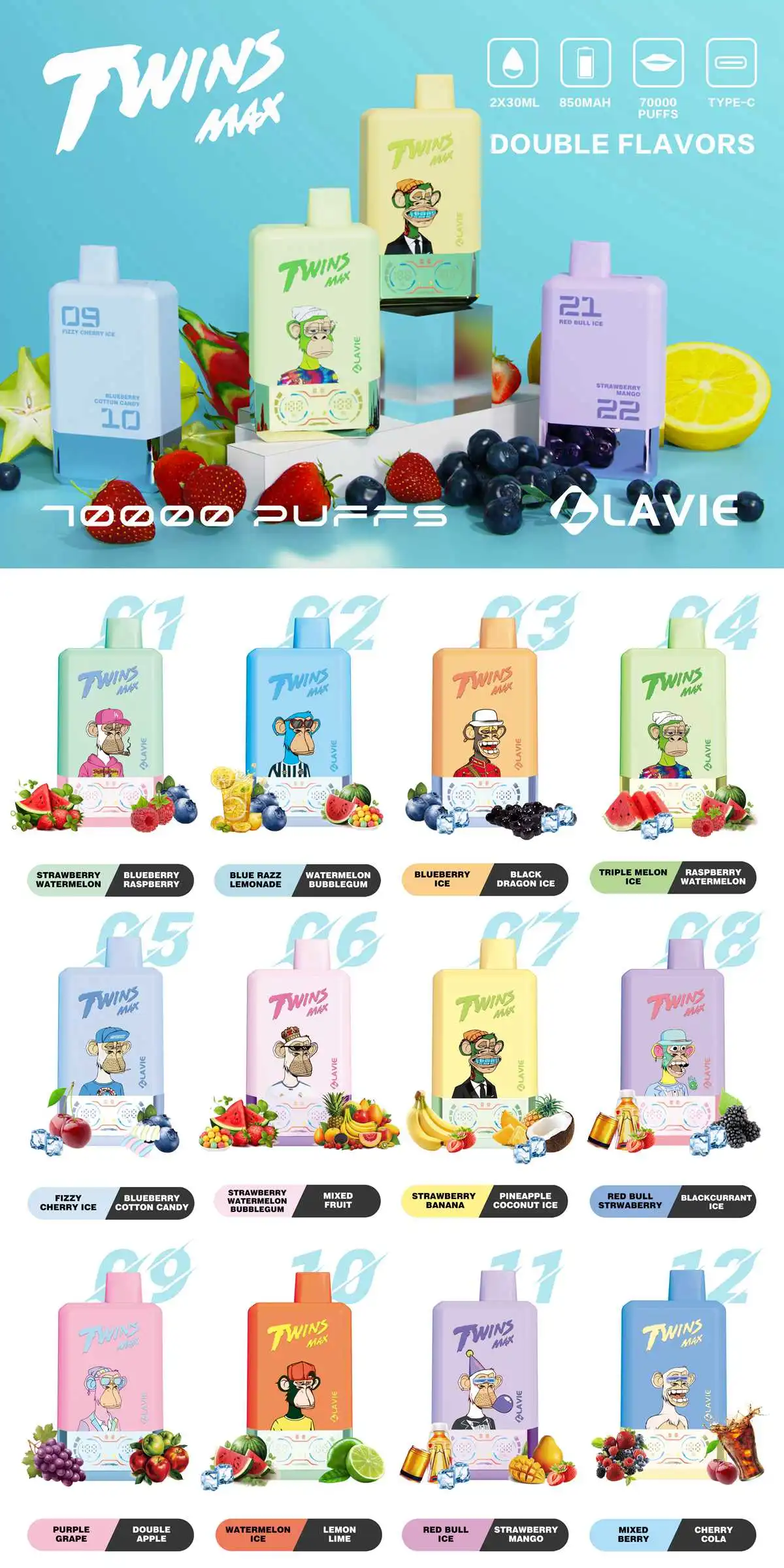 Lavie Twins Max 70000 Puffs Disposable Vape Wholesale 1
