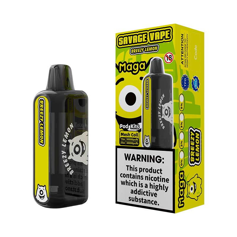 08 Breezy Lemon Savage Maga 50000 Pod 50K Puffs Disposable Vape Wholesale