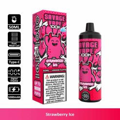09 Strawberry Ice Savage 100K 100000 Puffs Low Nic Disposable Vape Wholesale