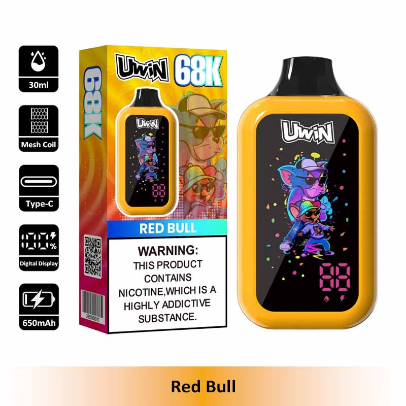 10 Red Bull Uwin 68K 68000 Puffs Digital Box Disposable Vape Wholesale