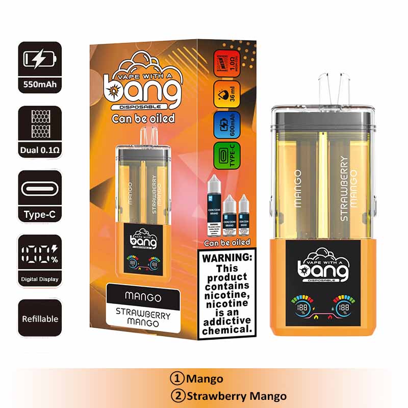 2 Mango Bang 60000 2 in 1 60K Puffs Refillable Oil Vape Wholesale