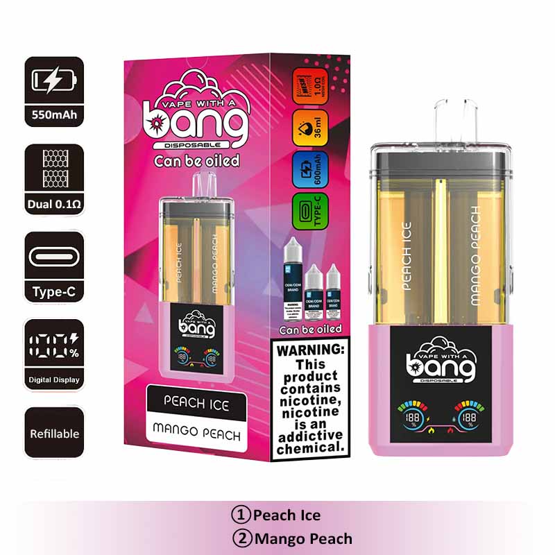3 Peach Ice Bang 60000 2 in 1 60K Puffs Refillable Oil Vape Wholesale