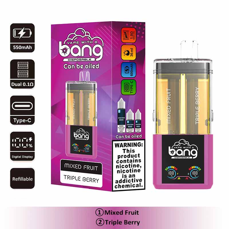 5 Mixed Fruit Bang 60000 2 in 1 60K Puffs Refillable Oil Vape Wholesale