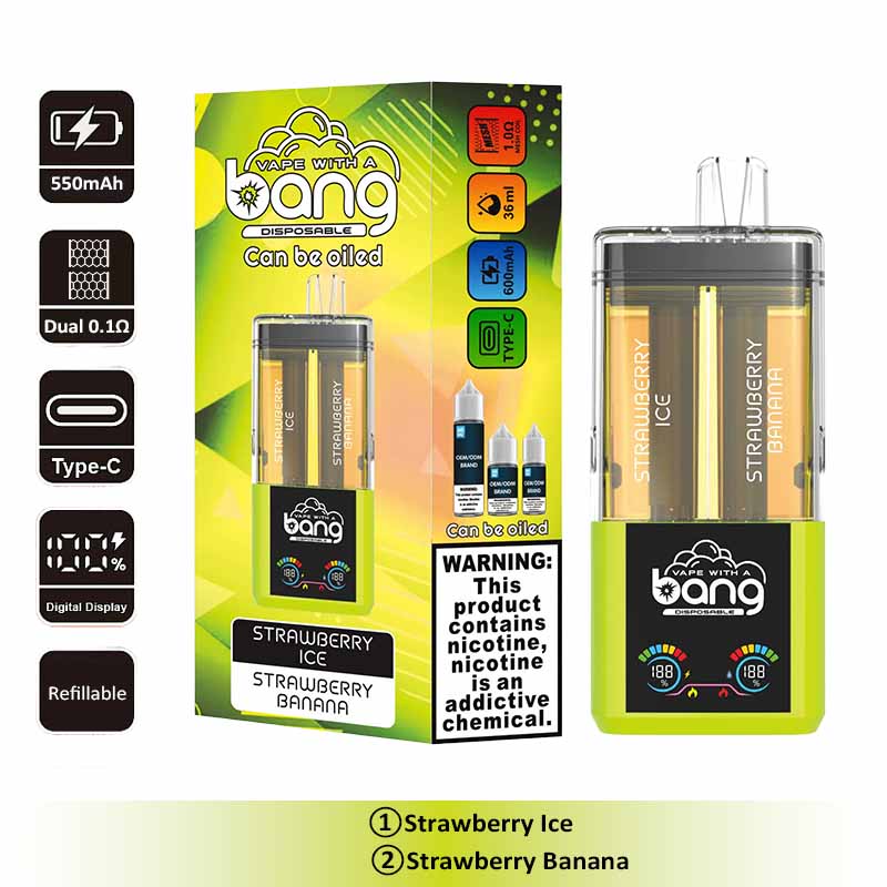 6 Strawberry Ice Bang 60000 2 in 1 60K Puffs Refillable Oil Vape Wholesale