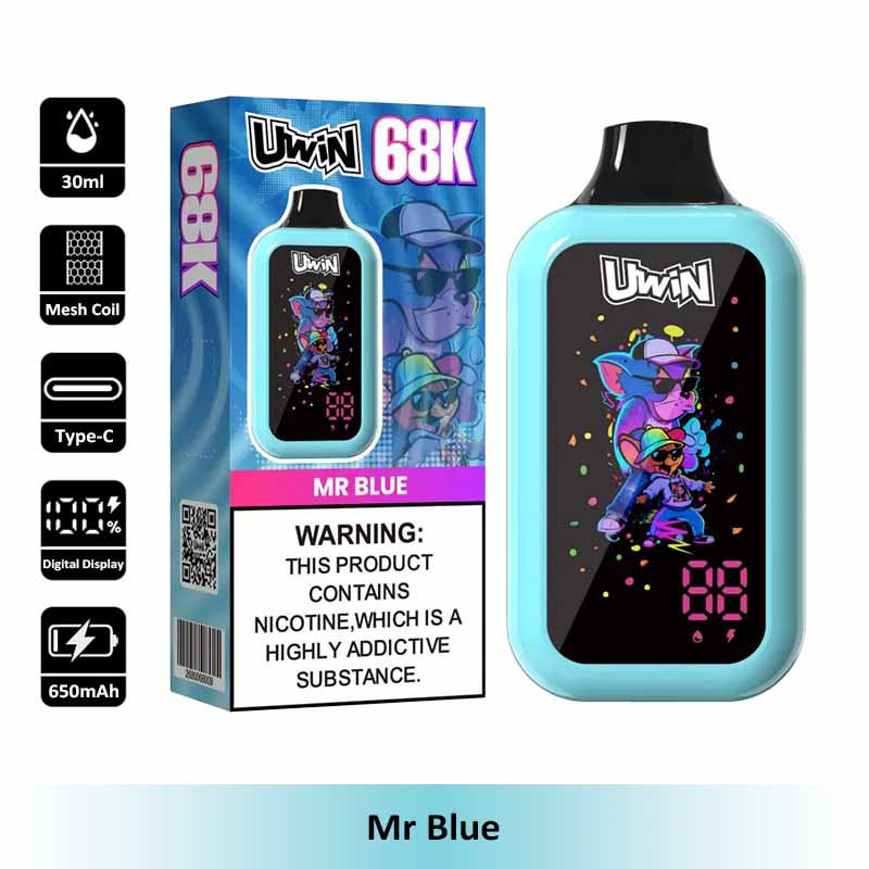 9 Mr Blue Uwin 68K 68000 Puffs Digital Box Disposable Vape Wholesale