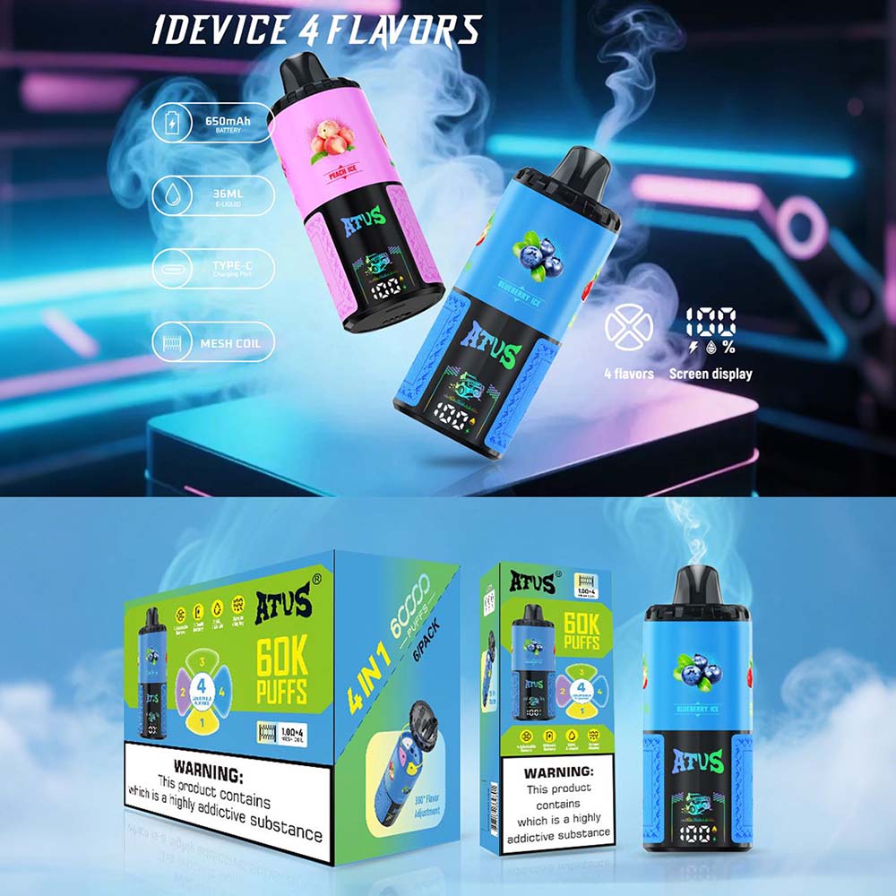ATVS 4 in 1 60K Puffs Four Flavors Vape Disposable Wholesale 10 Flavors 4 x 1 0 Ω Mesh Coil 36ml Capacity