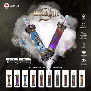 Arymi Hookalit 40000 Puffs Shisha Hookah DTL Vape Wholesale LED Display 0 5% 5MG Low Nicotine 0 6ohm Lit Mesh Coil