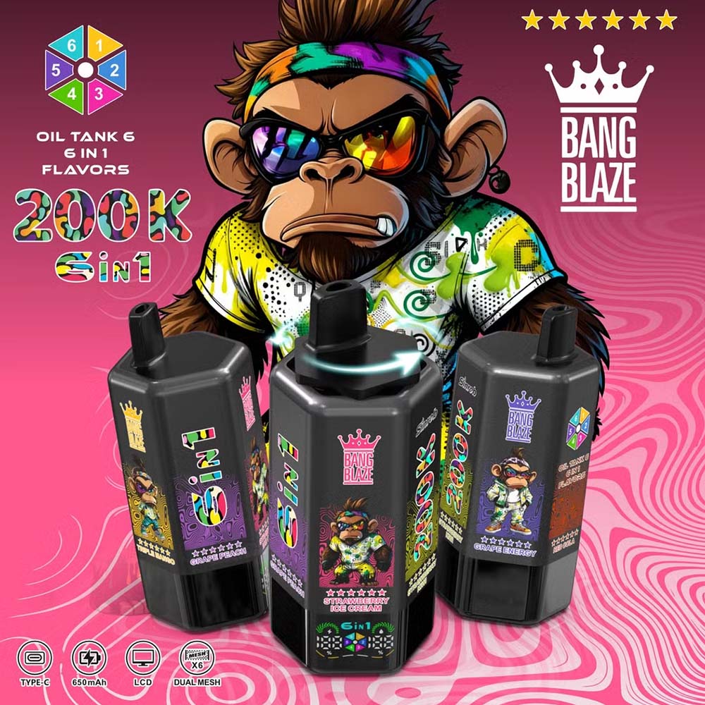 Bang Blaze 200K 6 in 1 200000 Puffs 6 Taste Vape Wholesale 6 Flavors in One Device Mesh Coil Smart LED Display