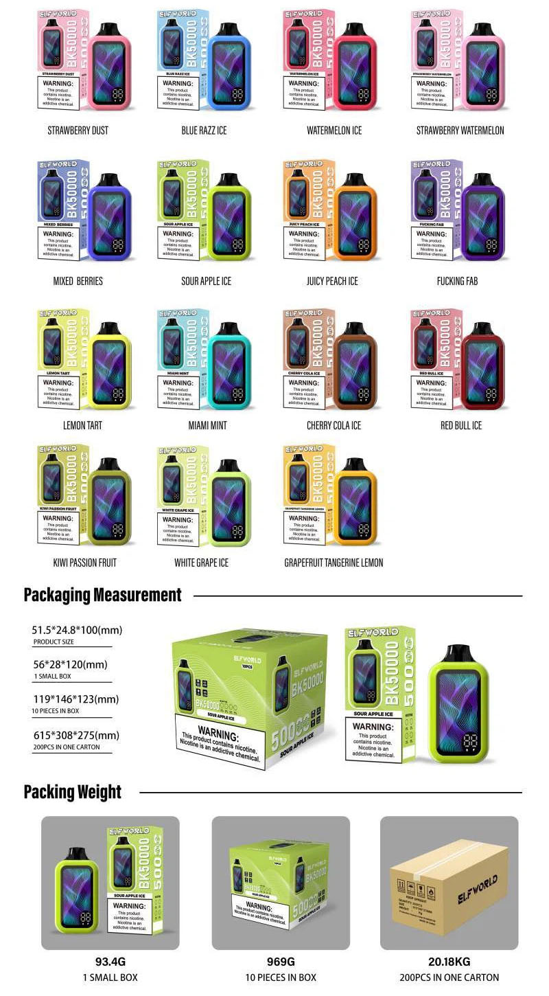 ELFWORLD BK 50000 Puffs Disposable Vape Wholesale Full Screen 30ml Capacity ELFWORLD BK 50000 Puffs Disposable Vape Wholesale Full Screen 30ml Capacity