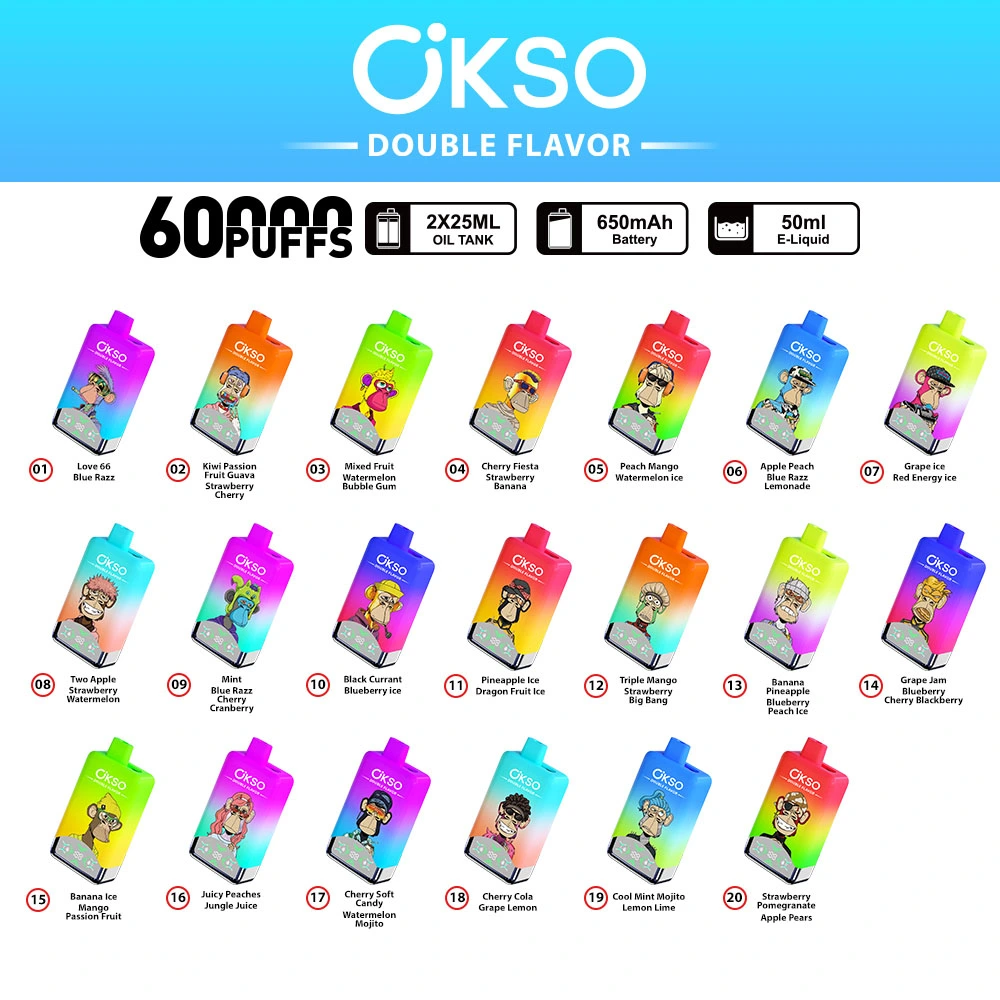 OKSO 60000 2 in 1 60K Puffs Double Flavors Disposable Vape Wolesale 50ml Capacity 650ml Battery Double Flavor Vape LED Display