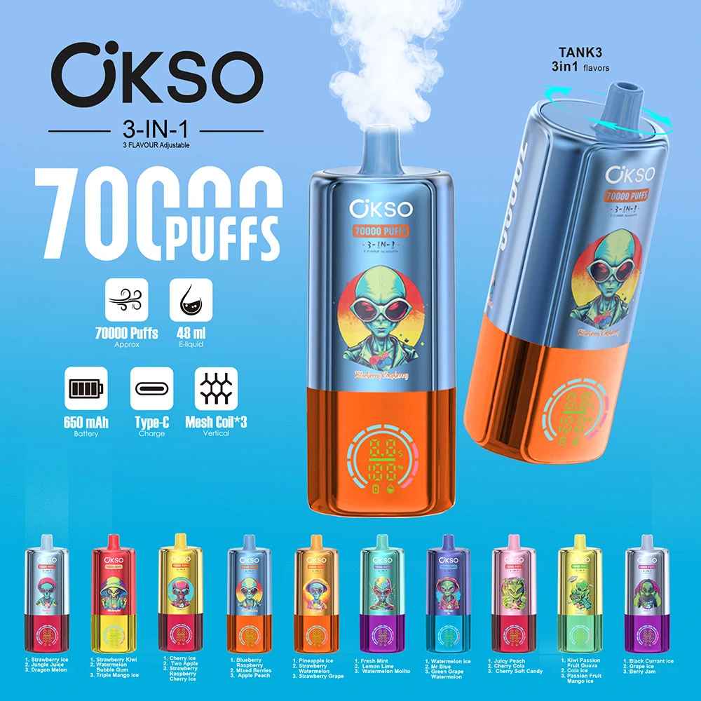 OKSO 70000 3 in 1 70K Puffs Triple Flavors Disposable Vape Wholesale Three Flavors In One Device Mesh Coil LED Display 48ml Capacity