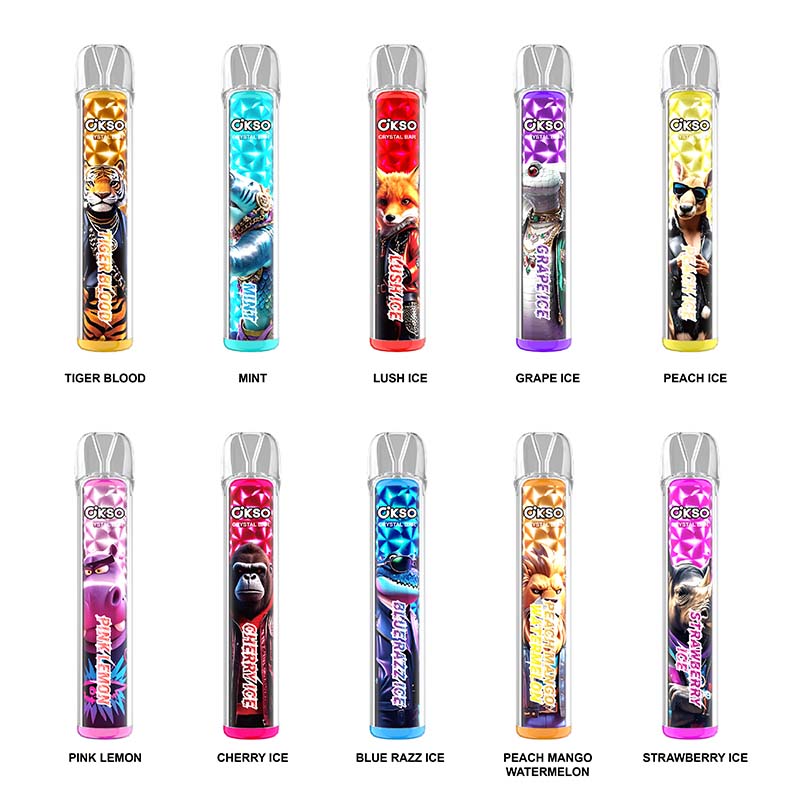 OKSO Crystal Bar 800 Puffs Disposable Vape Wholesale Starer Kit TPD Vape 2ml Capacity Mesh Coil