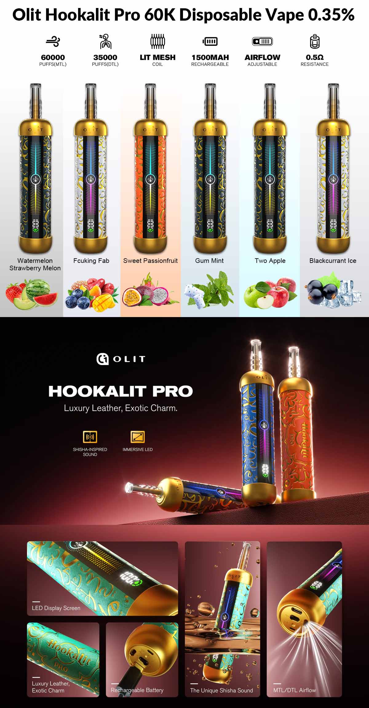 Olit Hookalit Pro 60K Puffs Shisha Hookah Vape Wholesale DTL Vape 1300mAh Battery 0 5ohm LIT Mesh Coil Hookah Sound Effect Olit Hookalit Pro 60K Puffs Shisha Hookah Vape Wholesale DTL Vape 1300mAh Battery 0 5ohm LIT Mesh Coil Hookah Sound Effect