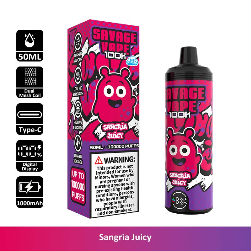 Savage 100K 100000 Puffs Low Nic Disposable Vape Wholesale MTL Vape 1000mAh Battery 50ml Capacity