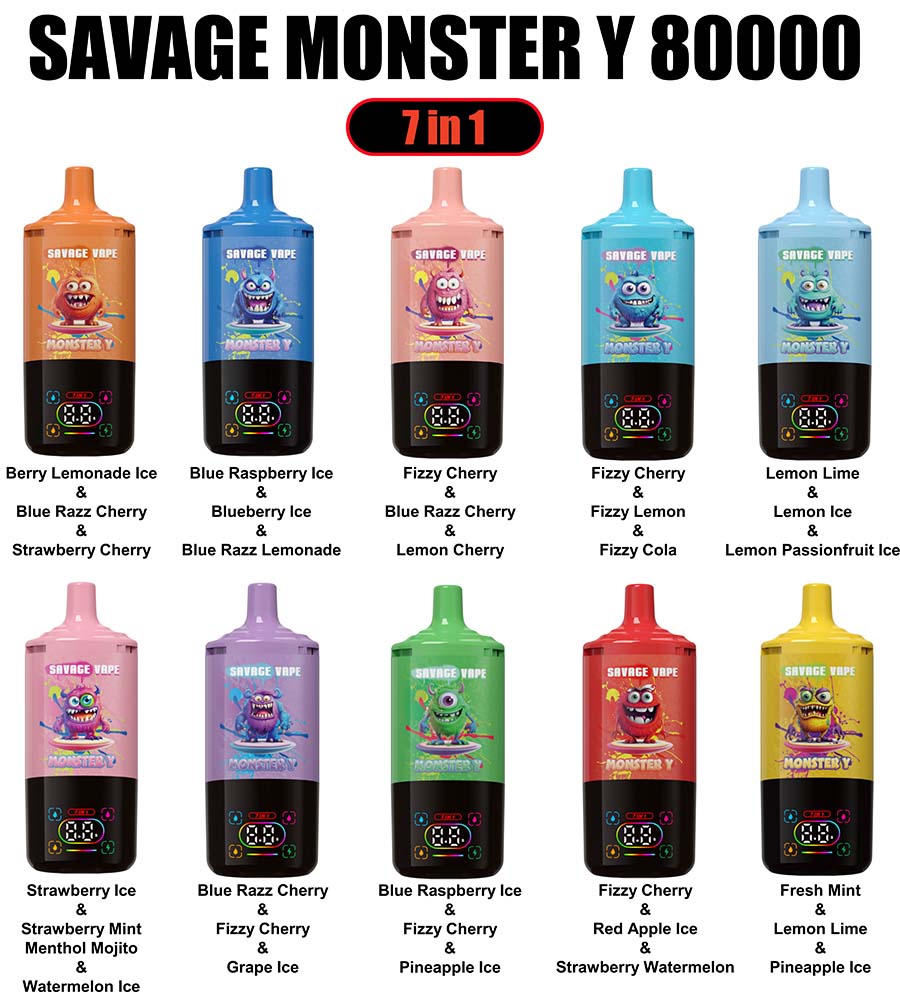Savage Monster Y 80000 7 in 1 80K Puffs Vape Wholesale 3x30ml Capacity 850mAh Battery 7 in 1 Flavor System