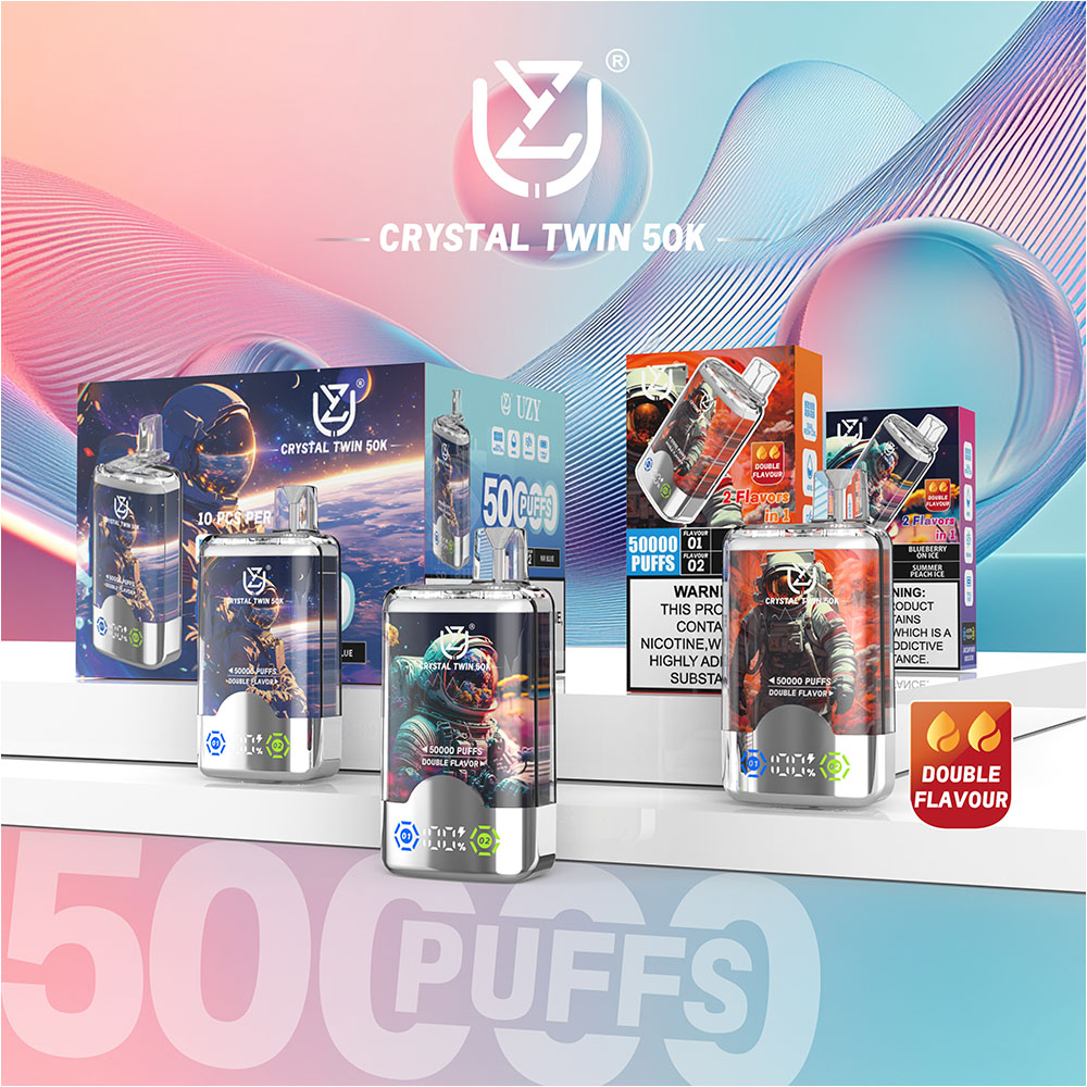 UZY Crystal Twin 50000 Puffs 2 in 1 Vape Wholesale Double Flavor 850mAh Batter 40ml Capacity