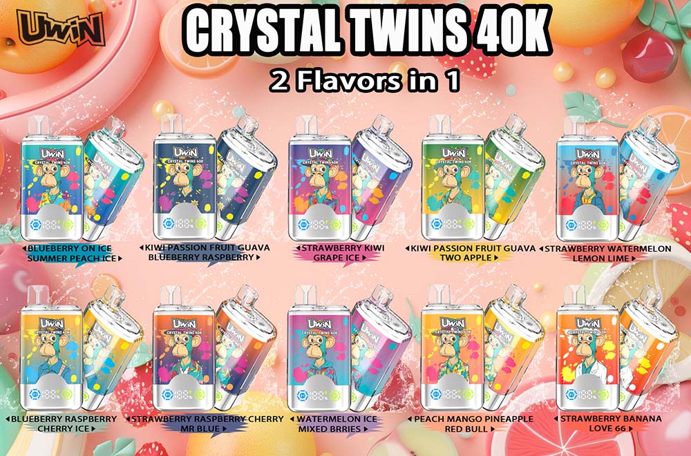 Uwin Crystal Twins 40000 40K Puffs 2 in 1 Vape Wholesale 15 Flavors Dual Flavors in One Disposable Vape