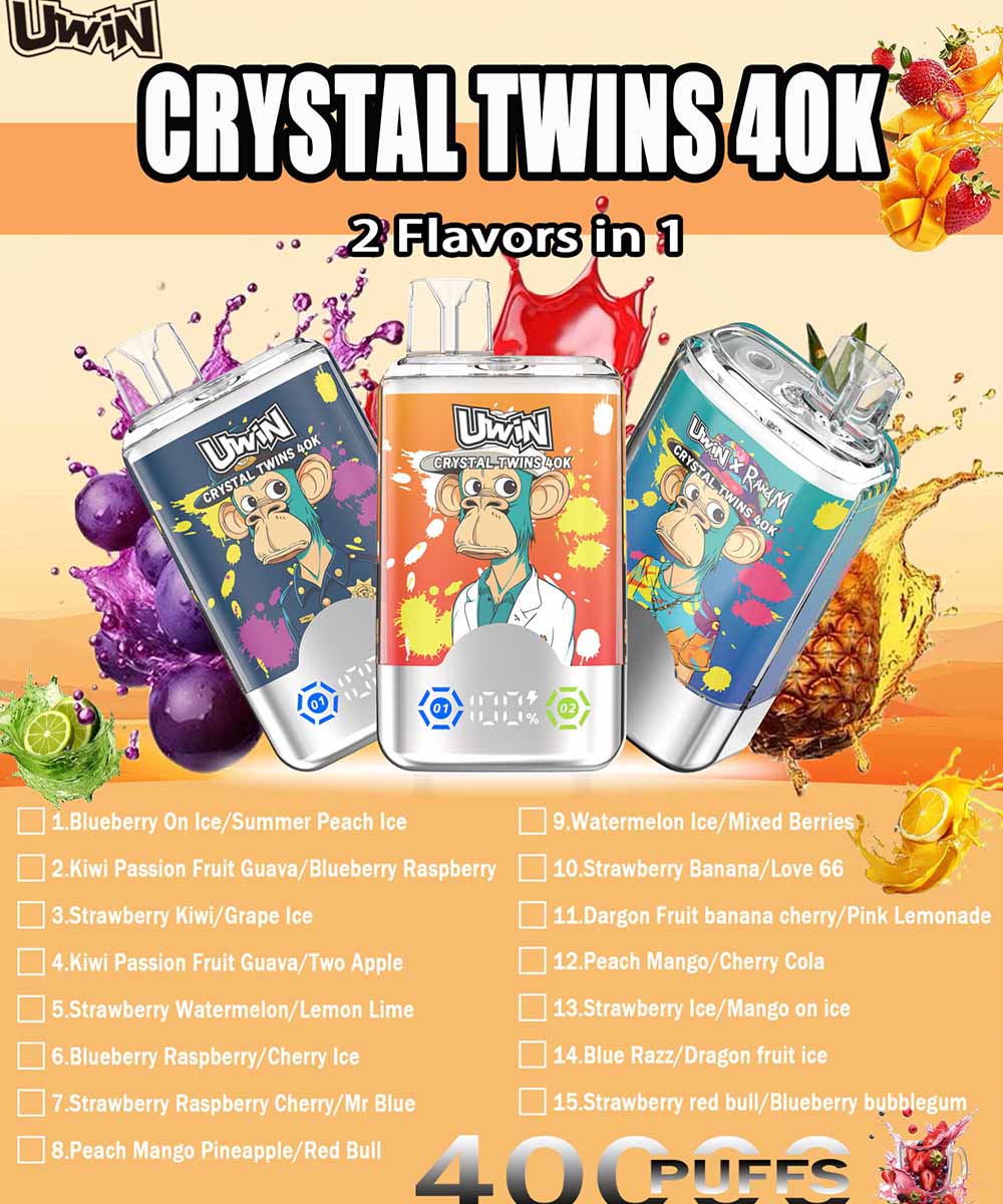 Uwin Crystal Twins 40000 40K Puffs 2 in 1 Vape Wholesale 32ml Capacity Mesh Coil Double Flavors Vape