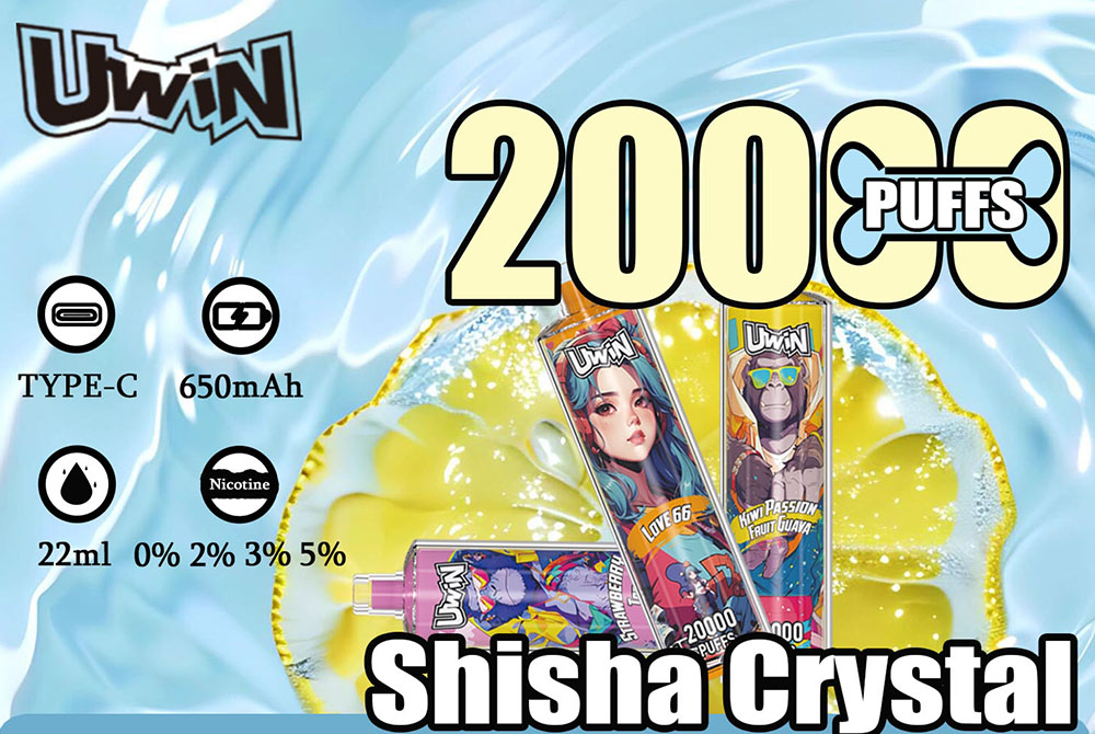 Uwin Shisha Hookah 20000 20K Puffs Crystal Vape Wholesale 12 Flavors Shisha Hookah Vape 4 Nicotine Strength DTL Vape