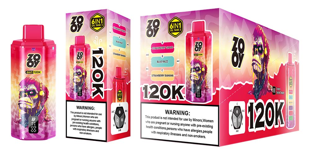 Zooy 120K 6 in 1 120000 Puffs 6 Flavors Vape Wholesale 12 Flavors LED Display 3 x 0 8ohm Mesh Coil