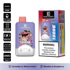 2 Strawberry Watermelon RUNCHUNFU 1000K 2 in 1 1000000 Puffs Vape Wholesale