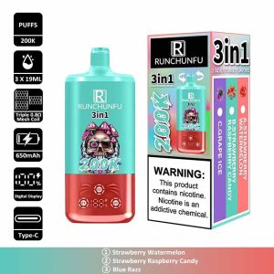 2 Strawberry Watermelon RUNCHUNFU 200K 3 in 1 200000 Puffs 3 Flavor Vape Wholesale