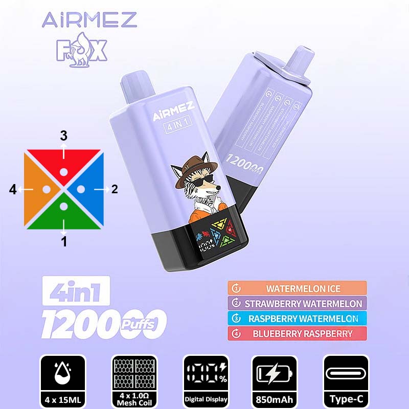 2 Watermelon Ice Airmez Fox 120 4 in 1 120000 Puffs 4 Flavor Vape Wholesale