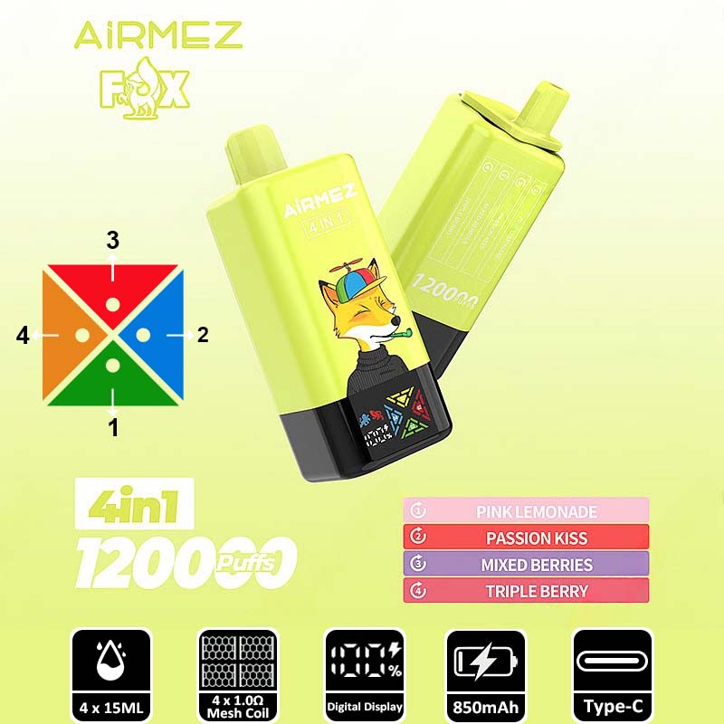 3 Pink Lemonade Airmez Fox 120 4 in 1 120000 Puffs 4 Flavor Vape Wholesale