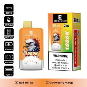 3 Red Bull Ice RUNCHUNFU 1000K 2 in 1 1000000 Puffs Vape Wholesale