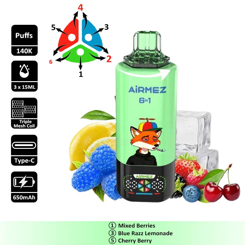 4 Mixed Berries Airmez 140K 6 in 1 140000 Puffs Disposable Vape Wholesale
