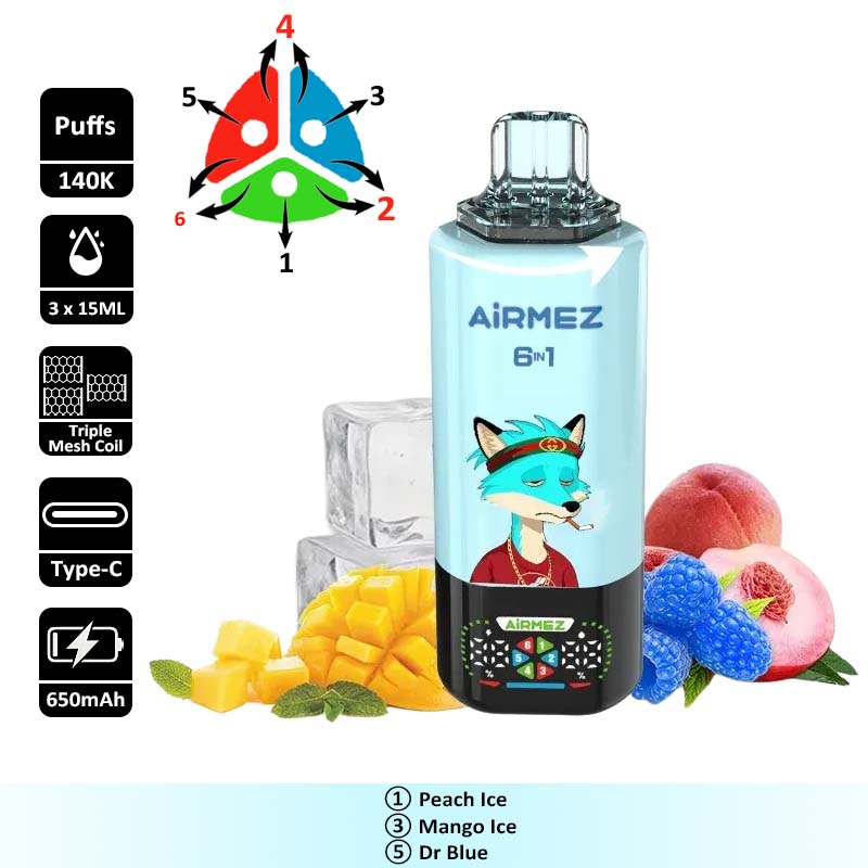 6 Peach Ice Airmez 140K 6 in 1 140000 Puffs Disposable Vape Wholesale